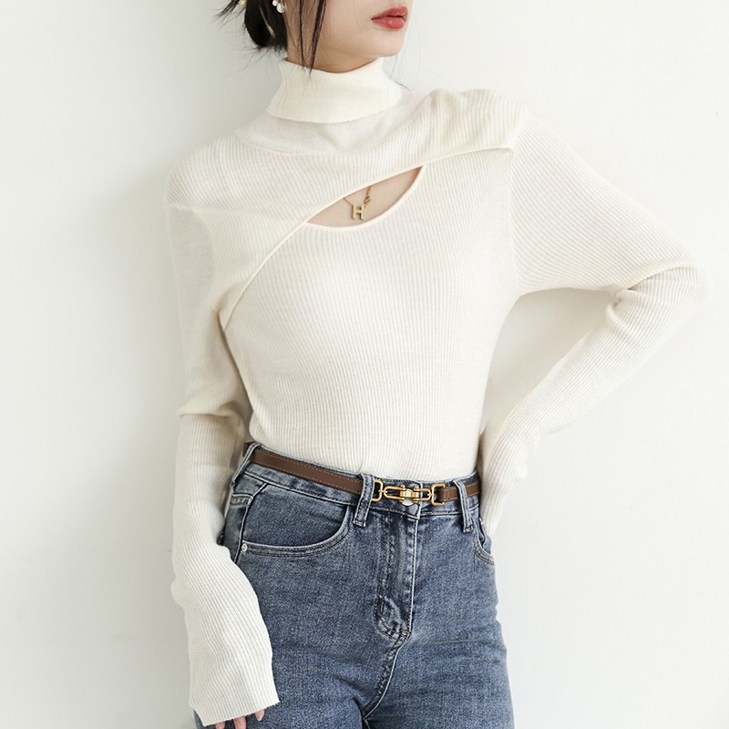 Áo len ZHELIHANGFEI tay dài cổ lọ kiểu dáng sang trọng cho nữ