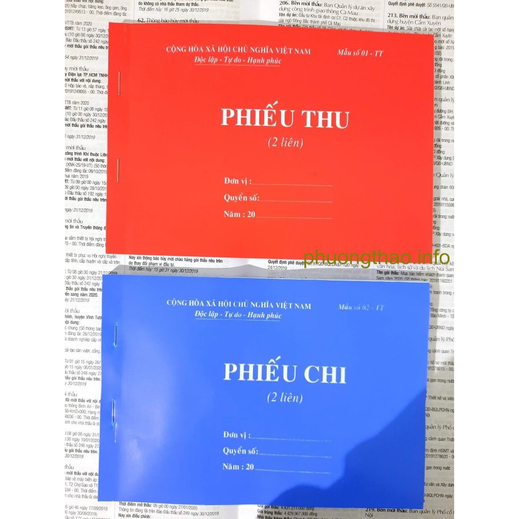 Phiếu thu, Phiếu chi: 2 liên, 3 liên - Giấy Carbon đẹp ( A5/100 tờ )