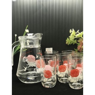 (SIÊU RẺ) BỘ BÌNH 6 CỐC THỦY TINH IN HOA VĂN ĐẸP TRANG NHÃ MSP:TDGBBC065B129k