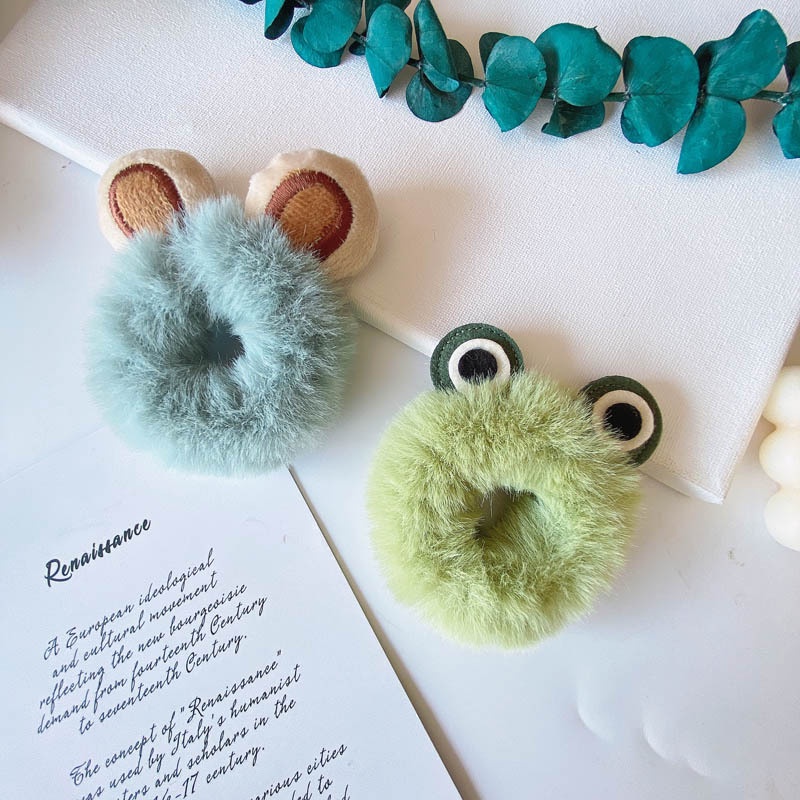 Dây Cột Tóc Phủ Lông Handmade Cỡ Lớn Họa Tiết Hoạt Hình Dễ Thương