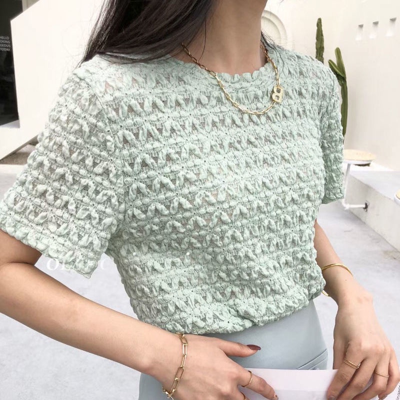 Áo Thun Trắng Tay Ngắn Dáng Rộng Phối Ren Thời Trang Mùa Hè Phong Cách Hàn Quốc Dễ Phối Đồ Cho Nữ