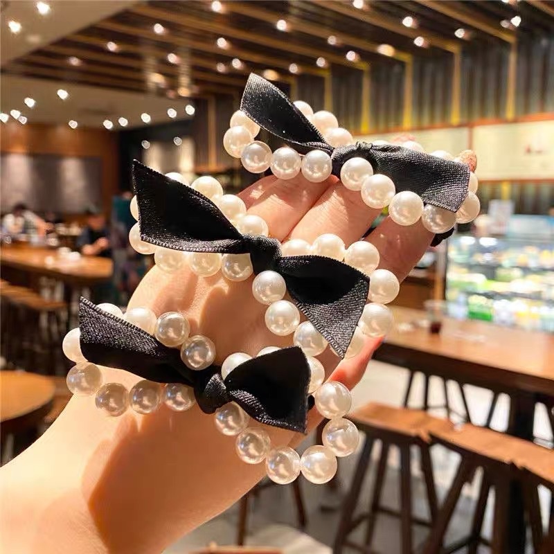 Dây buộc tóc Hàn quốc chun buộc tóc ngọc trai nhân tạo voan nơ sang trọng xinh xắn đáng yêu ngọt ngào