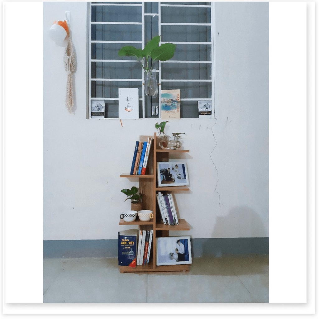 🌟HÀNG LOẠI 1🌟 Kệ sách gỗ vuông 5 tầng | Kệ sách phòng làm việc vân gỗ hình cây lắp ghép bằng gỗ - thiết kế thông minh