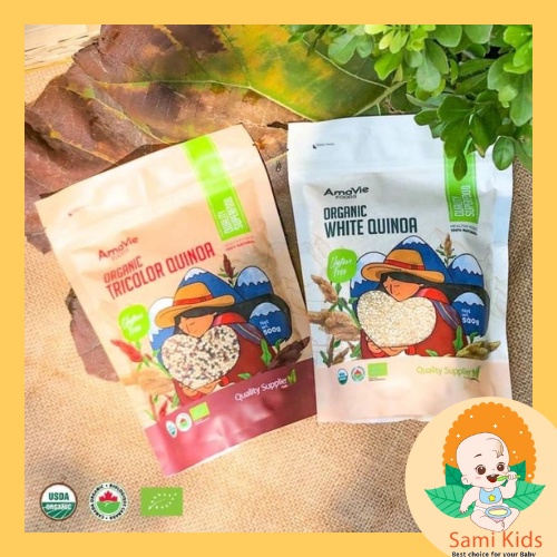 Hạt quinoa diêm mạch hữu cơ Amavie trắng và quinoa hữu cơ Amvie 3 màu dành cho bé ăn dặm