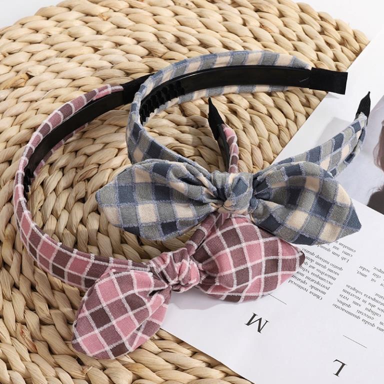Băng đô bờm cài tóc kẻ caro nhiều nhẹ nhàng dễ thương gọng dẻo, vải dày June Accessories