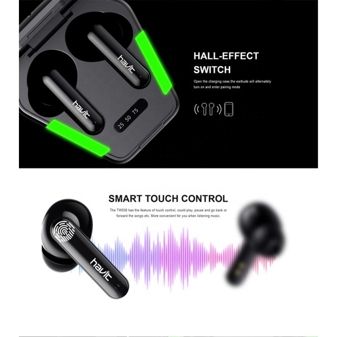 Tai nghe Bluetooth Havit TW938- Gaming, độ trễ thấp nhất, dành riêng cho game thủ
