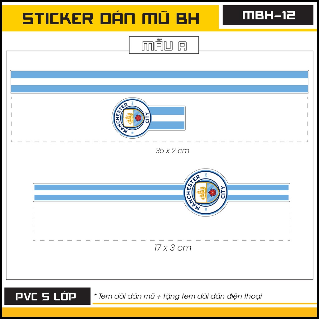 Sticker Logo Manchester City MBH - 12 | Decal Dán Mũ Bảo Hiểm Được Tặng Kèm Hình Dán Điện Thoại Cắt Sẵn Dễ Dàng Sử Dụng