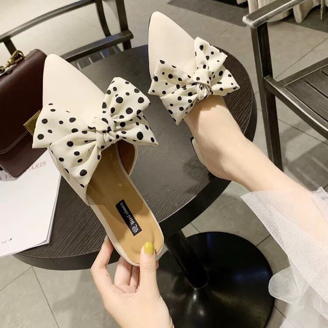 FREE SHIP30K (H618) Dép sục nữ thắt nơ vải chấm bi cao ~3cm