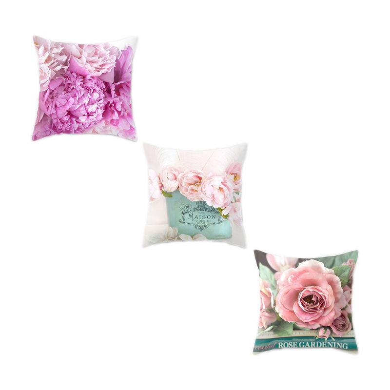 QQ Vỏ Bọc Đệm Ghế Sofa Vải Nhung In Hình Hoa Hồng 3D Phong Cách Địa Trung Hải 45x45CM