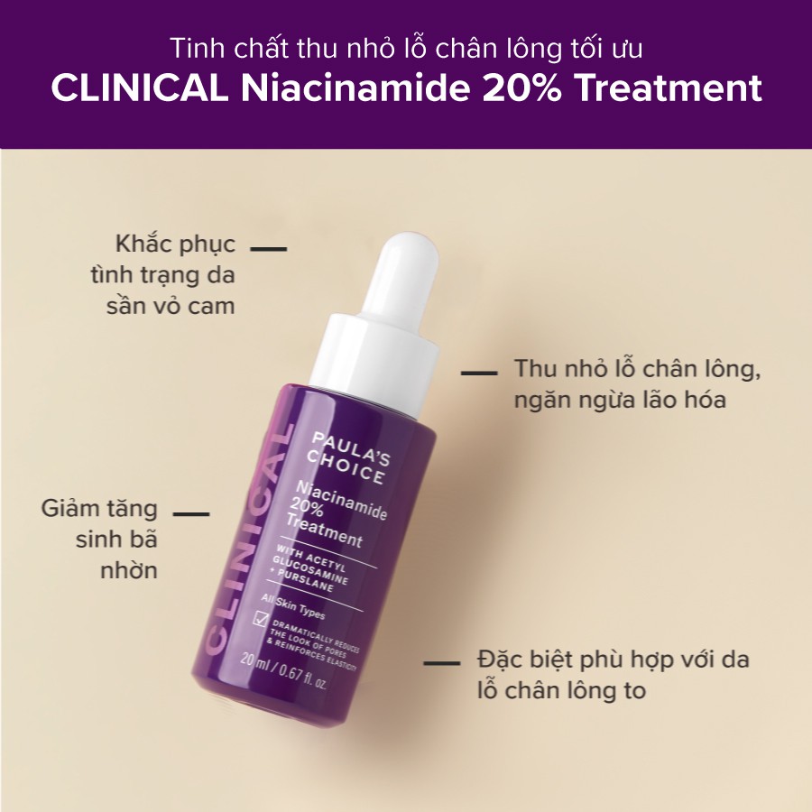 [FULL SIZE] Tinh chất se khít lỗ chân lông tối ưu Paula's Choice Clinical Niacinamide 20% Treatment 20ml