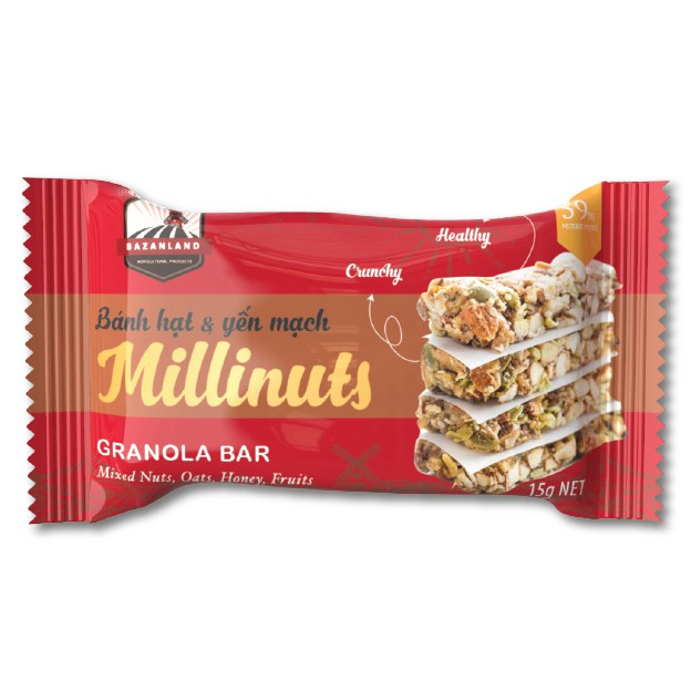 Thanh ngũ cốc Millinuts ăn kiêng từ yến mạch và các loại hạt dinh dưỡng Hộp 360g (36 thanh)