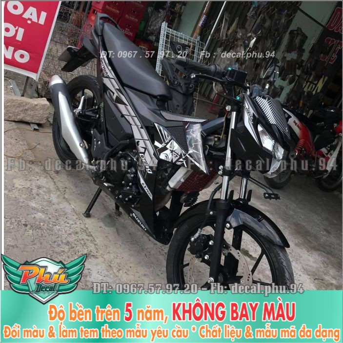Tem rời Satria Kingđrang Đen Trắng nhám (H) -1