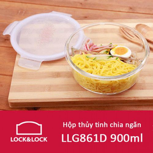 Hộp Thủy Tinh Tròn 2 Ngăn Chịu Nhiệt Lock&Lock LLG861D 900ml
