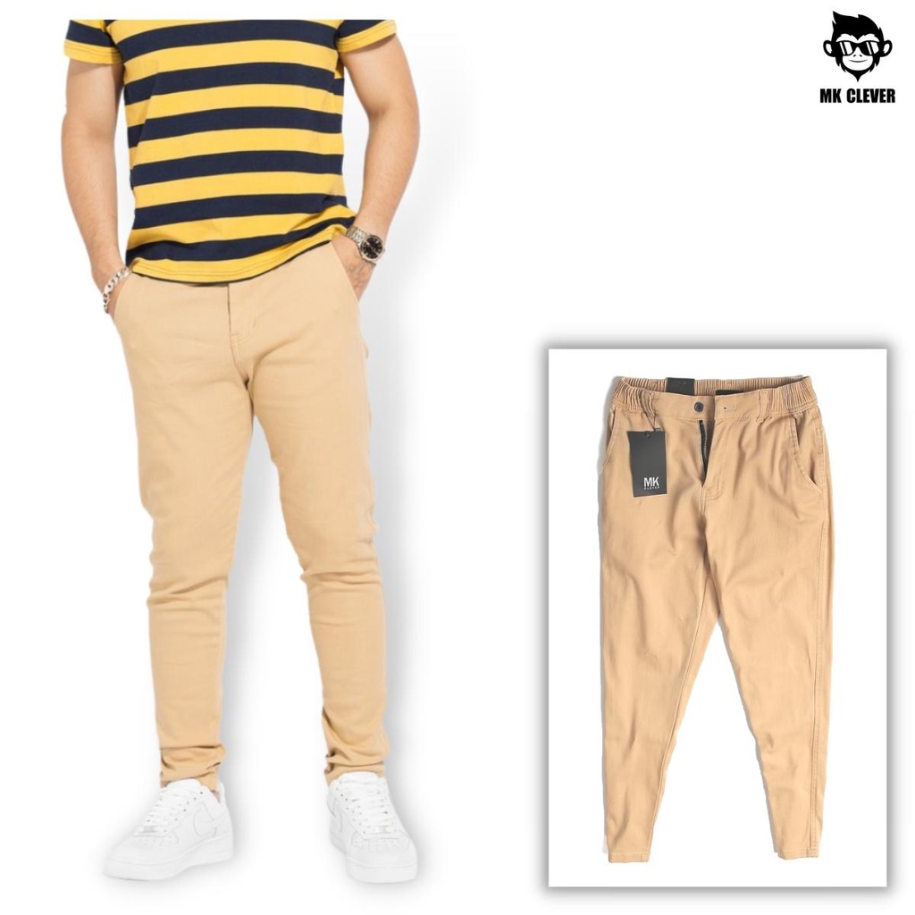 Quần kaki nam slimfit pants, lưng thun, chất vải mềm mịn, ống suông (sz: M - XXL) MK Clever - QKX06