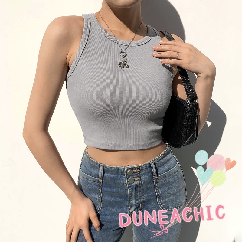 DUNEA Áo Croptop Màu Trơn Dáng Ôm Thiết Kế Đơn Giản Cho Nữ