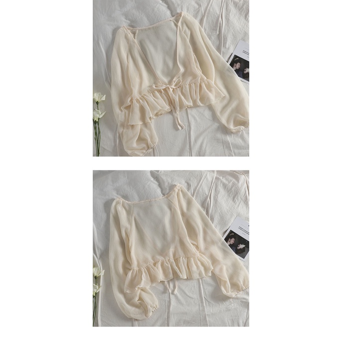 Áo Khoác cardigan chiffon Mỏng Dáng Rộng Tay Phồng Thời Trang Mùa Hè 2022 Mới Cho Nữ