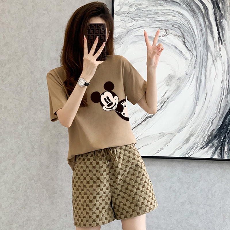 Bộ Đồ Thể Thao Ngắn Tay Dáng Rộng In Hình Hoạt Hình Thời Trang Mùa Hè Dễ Phối Đồ Dành Cho Nữ