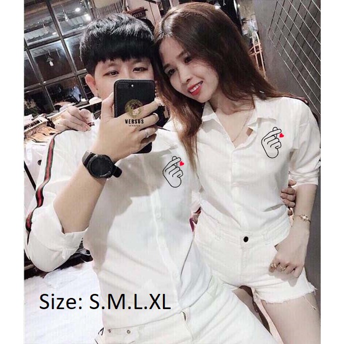 Áo Sơ Mi Cặp Bắn Tim Chất kate lụa 4 Size ko