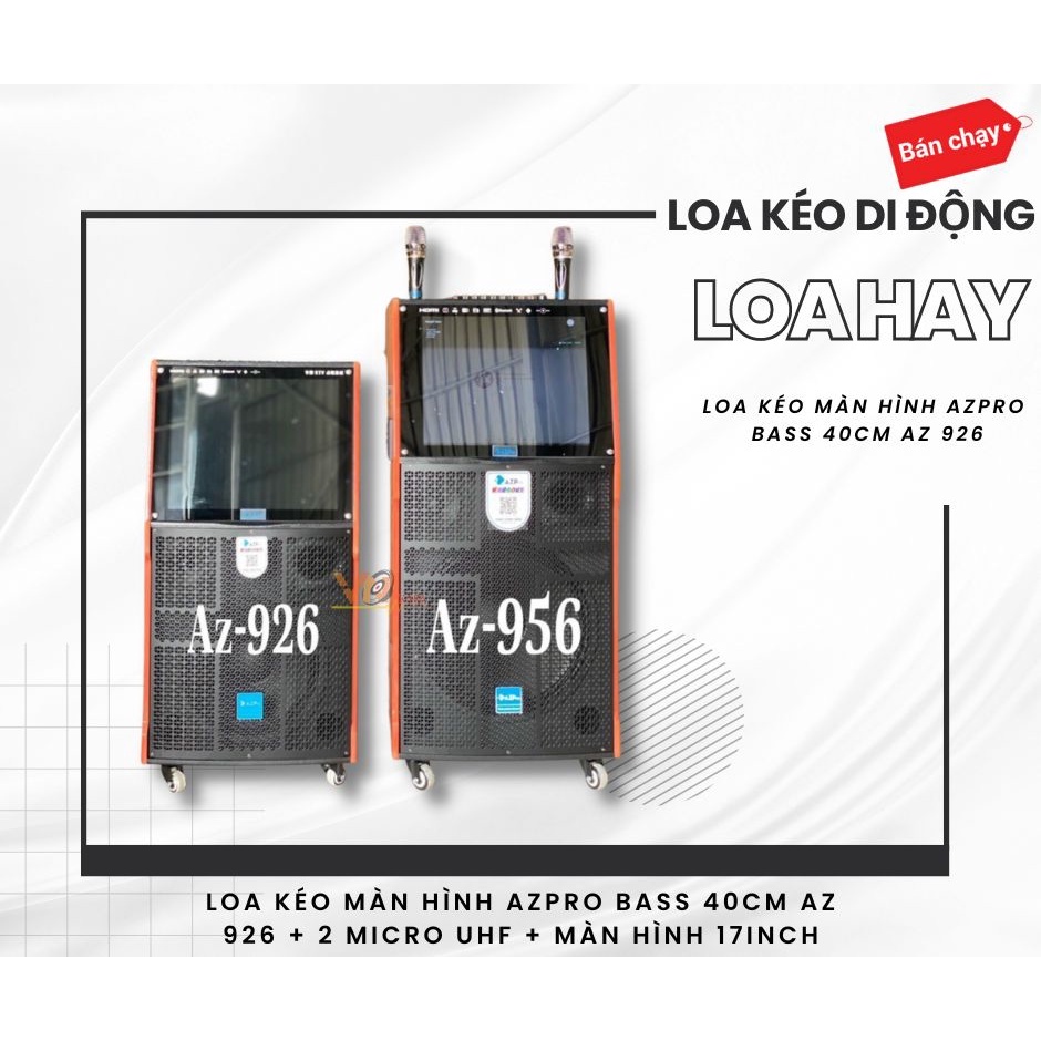 Loa kéo Màn Hình AzPro Bass 40cm AZ 956, 2 Micro UHF, màn hình 17inch, âm thanh sống động, hàng chính hãng