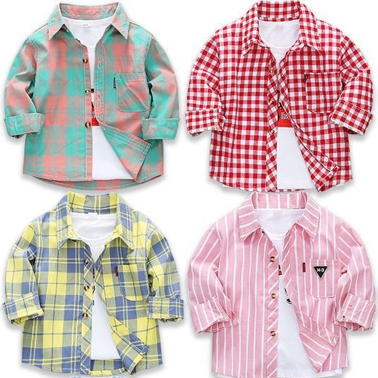 Áo sơ mi SOFFNY vải cotton mỏng tay dài kẻ sọc thời trang cho bé nhiều mẫu tùy chọn