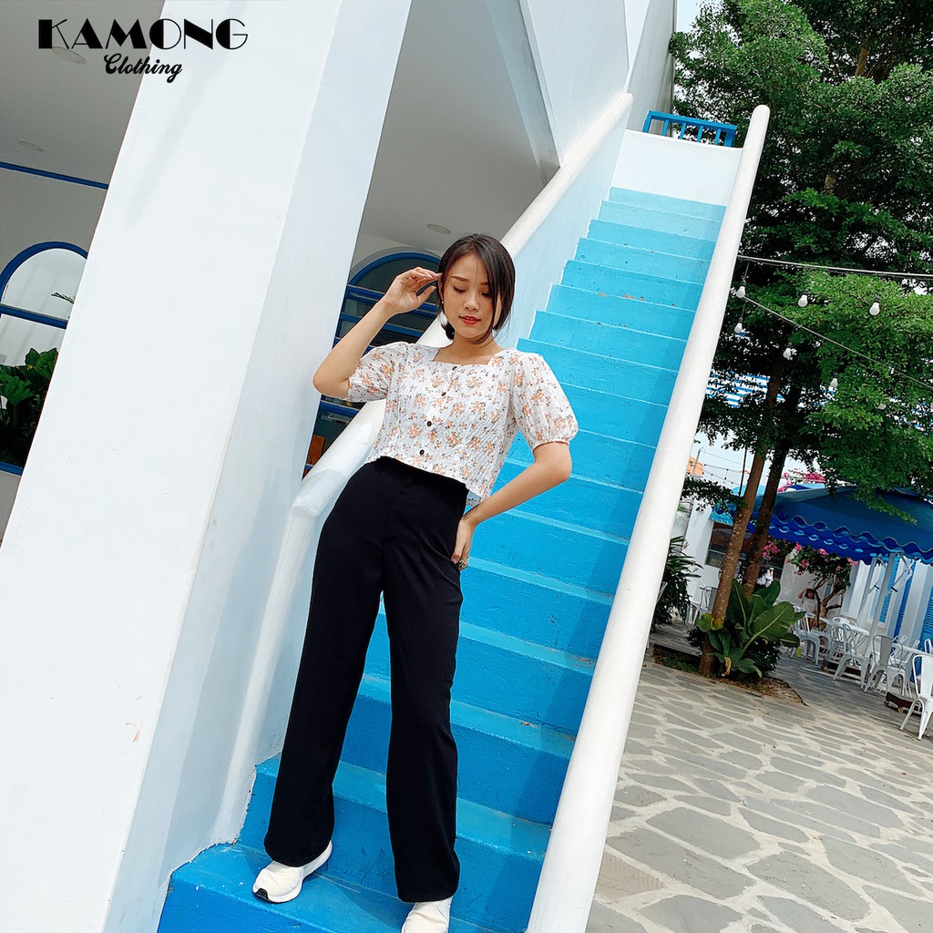 Áo kiểu Croptop hoa nhí cổ vuông KAMONG A029 | BigBuy360 - bigbuy360.vn