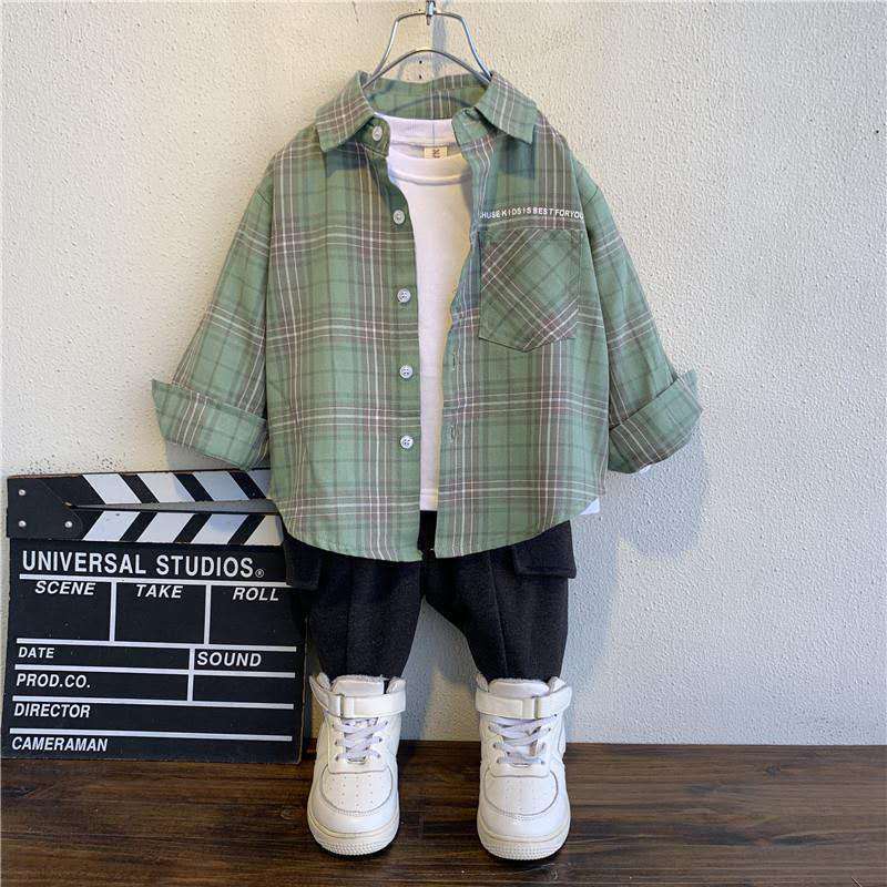 Boys Long Sleeve Plaid Shirt Spring and Autumn Thin
