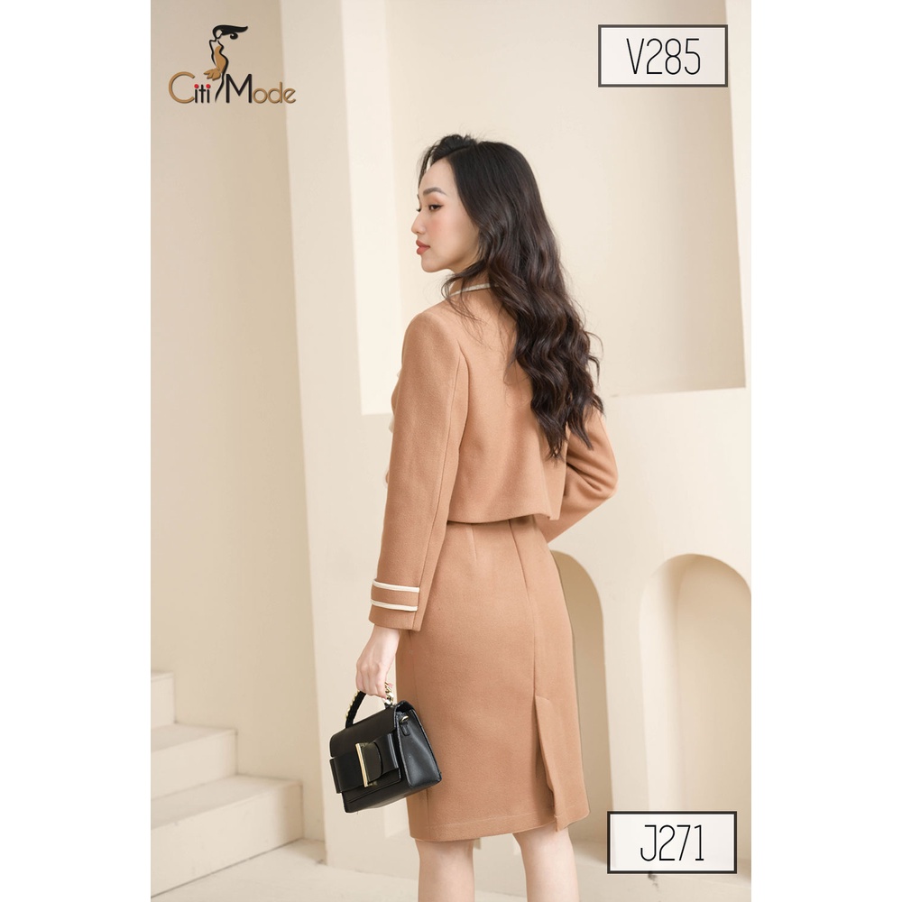 Áo dạ công sở CITI MODE lửng vàng bò cổ sen V285