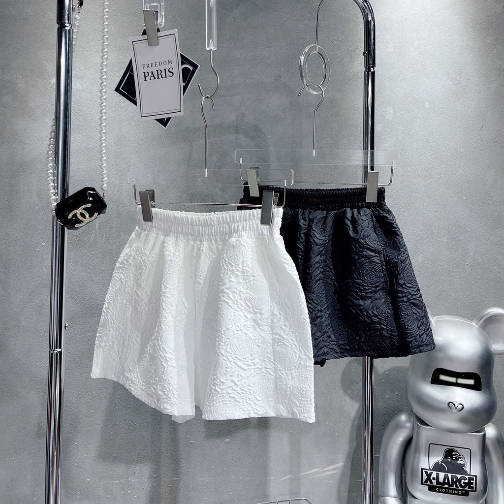 Quần short nữ ống rộng cạp cao lưng thun, quần đùi nữ xốp hoa nổi phối áo siêu xinh ( ảnh thật từ ảnh thứ 4)