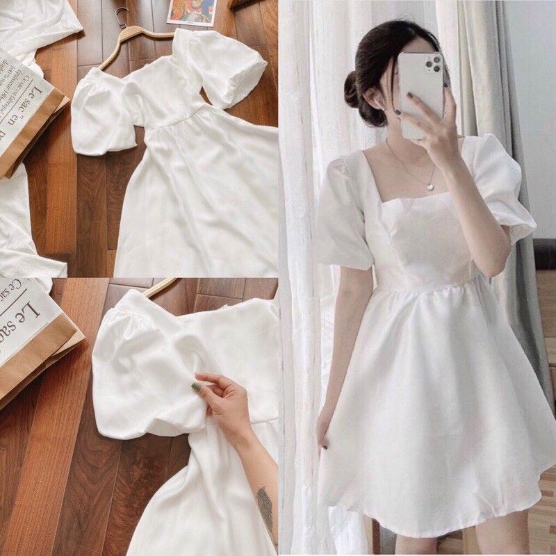 Đầm cổ vuông dáng babydoll vải kate | BigBuy360 - bigbuy360.vn