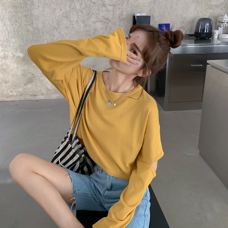 Áo Sweater Mỏng Tay Dài Lưng Cao Phong Cách Mới Dành Cho Nữ FT6058