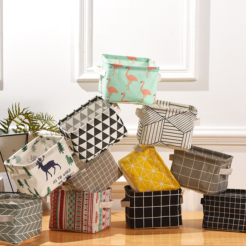 Giỏ Vải Vintage Đựng Đồ Dùng Cá Nhân, Đựng Mỹ Phẩm - Giỏ Văn Phòng Mini Để Bàn Xinh Xắn