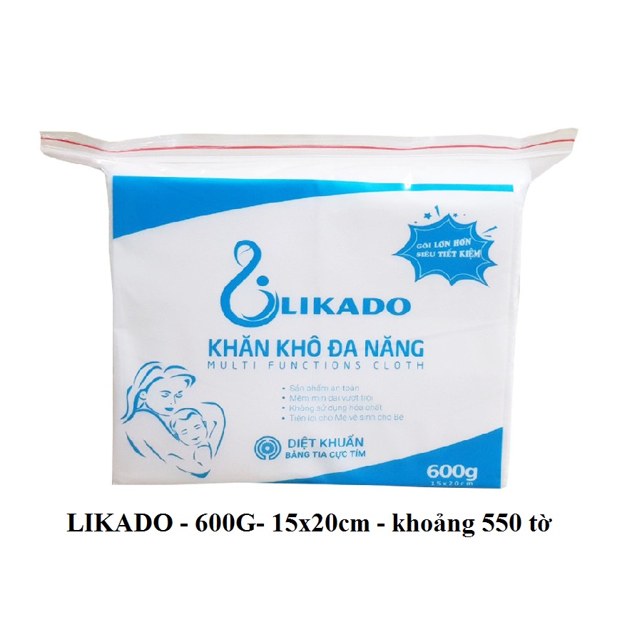 Khăn khô đa năng LIKADO cho bé 600G kích thước 15x20CM - SET 2 GÓI