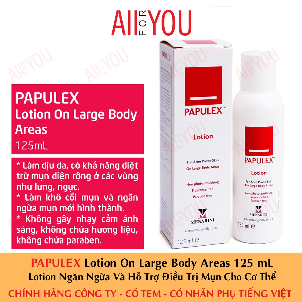 [CHÍNH HÃNG CÓ TEM] PAPULEX Lotion On Large Body Areas 125 mL - Sữa Dưỡng Da, Ngăn Ngừa &amp; Giảm Mụn Cho Cơ Thể.