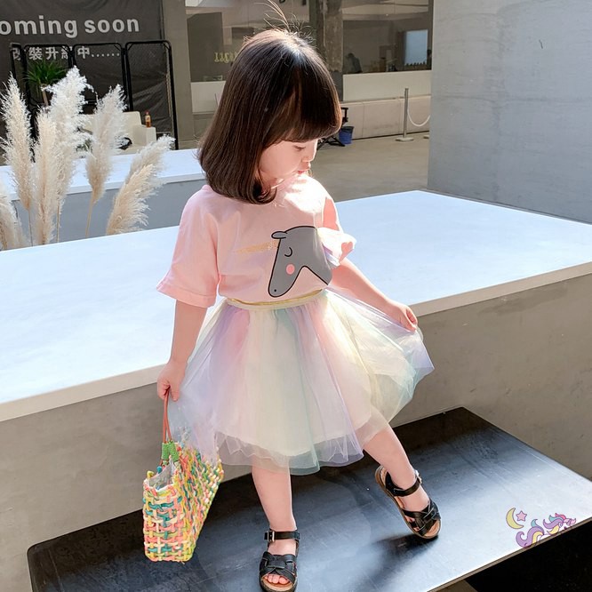 Set áo thun + chân váy lưới xinh xắn cho bé gái