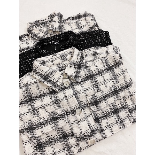 Khoác Sơmi Dạ Tweed Kẻ Trắng