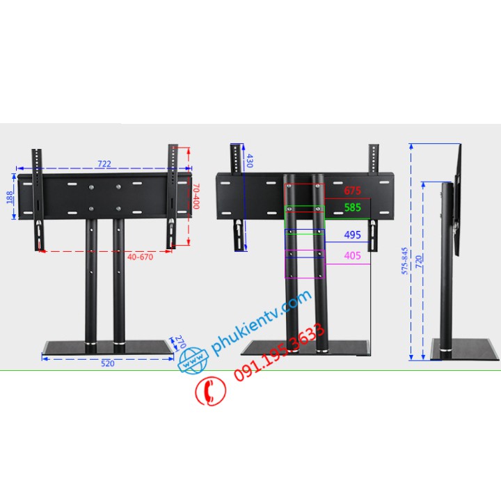 Chân đế tivi đa năng 40 - 65 Inch - Chân tivi để bàn mặt kính cường lực Model: DZ65