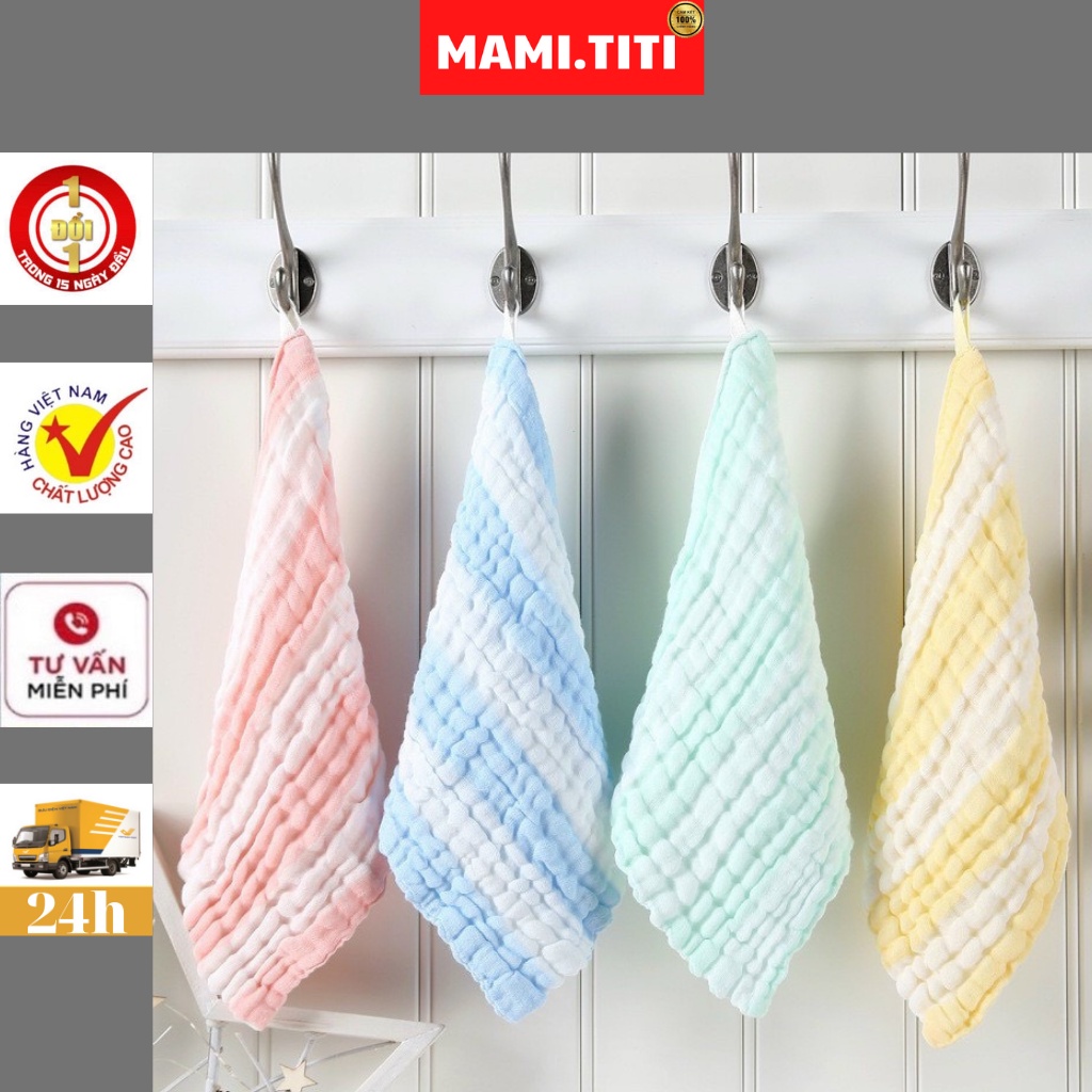 khăn sữa cho bé, Set 5 khăn rửa mặt kẻ sọc vải xô xuất Nhật 28x28cm