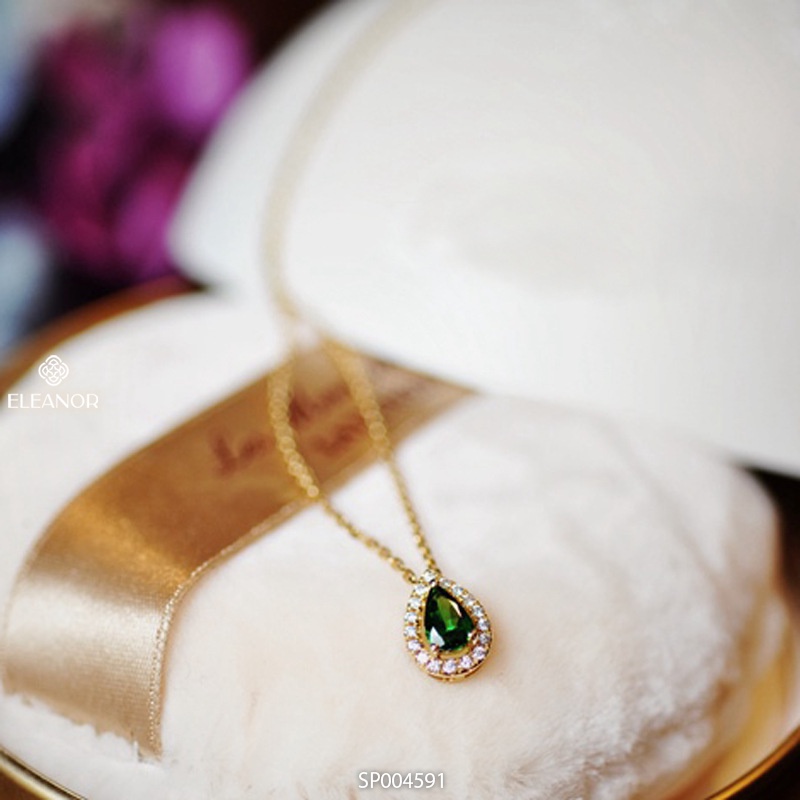 Dây chuyền nữ mặt hình giọt nước đính đá xanh Eleanor Accessories vòng cổ nữ viền đính đá phụ kiện trang sức dễ thương