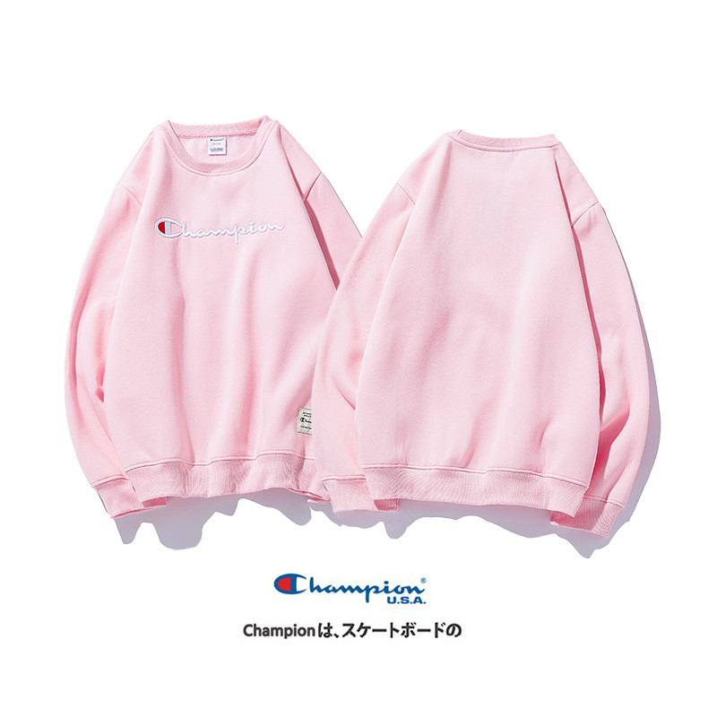 Áo Sweater Cổ Tròn Tay Dài Màu Trơn Thêu Chữ Champion Thời Trang