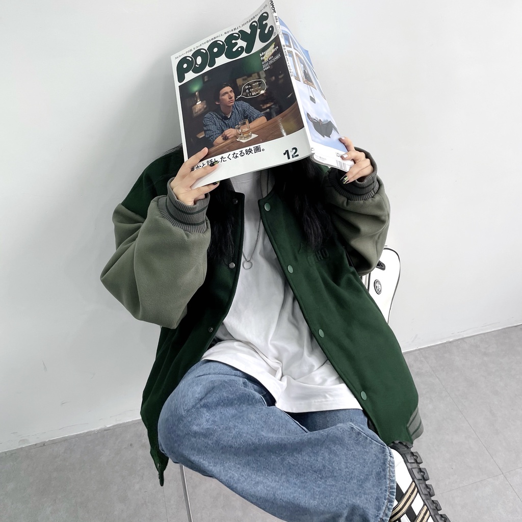 Áo Khoác Bóng Chày Vải Cotton Dày Dáng Rộng Kiểu Retro Mỹ Thời Trang Thu Đông Cho Nam Và Nữ