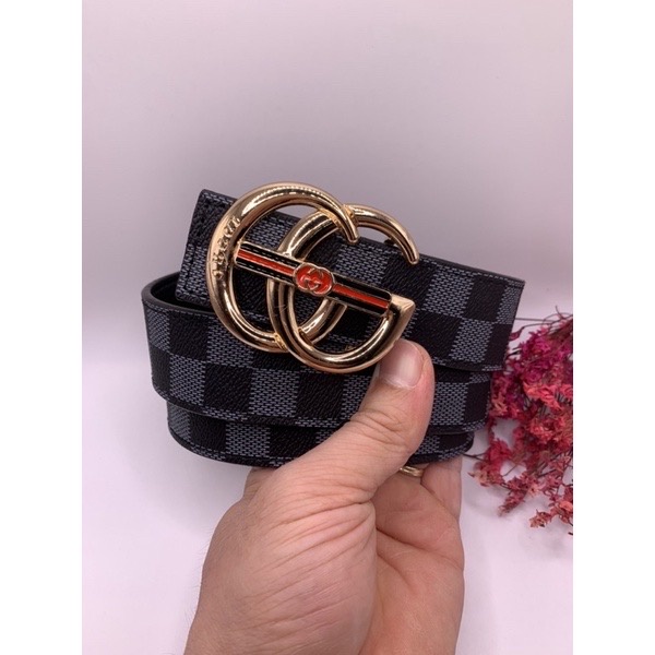 Thắt lưng caro đen ( Mặt G kẻ đỏ ) Dây nịt nam phong cách doanh nhân thành đạt