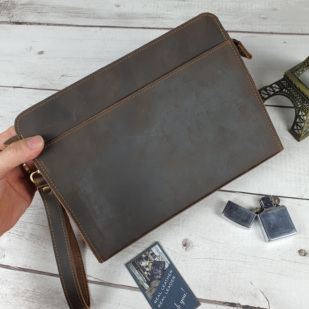 Clutch nam da bò sáp CL145VB  - 100% da bò thật, BH 3 năm