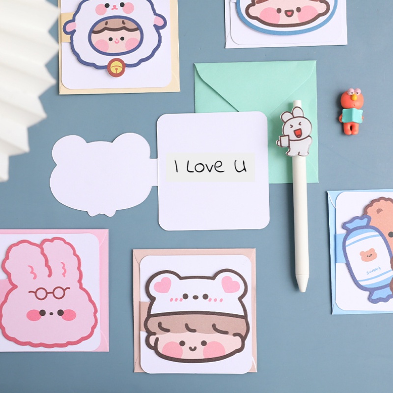 Thiệp chúc mừng hình chibi đáng yêu có kèm bao ngoài dùng cho sinh nhật quà tặng