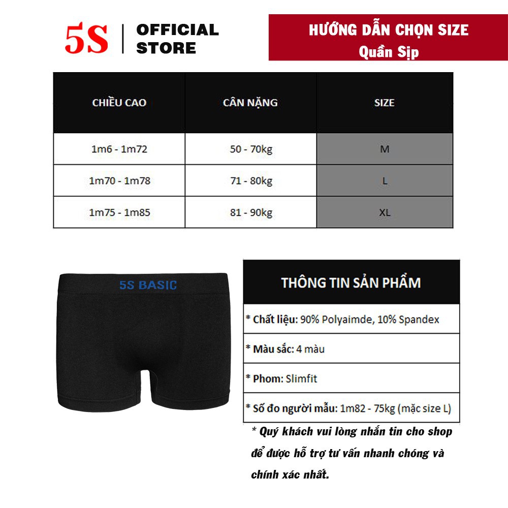 Combo 3 Quần Sịp Nam Boxer 5S, Cạp Dệt, Co Giãn, Siêu Thấm Mồ Hôi, Kháng Khuẩn (X3-SIP21011BOX-05)