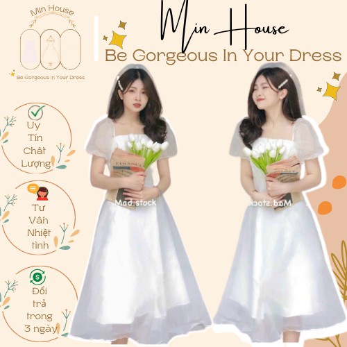 rẻ nhất shopee- Đầm trắng dự tiệc siêu xinh-váy nữ chụp hình kỷ yếu đẹp,đi đám cưới sang trọng dễ thương min.house86