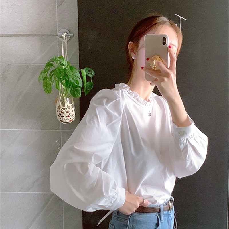 Áo sơ mi SUXI tay dài dáng rộng màu sắc đơn giản phong cách vintage Hàn Quốc