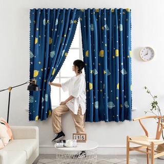 (Có video SP) Rèm cửa sổ, phòng ngủ chống nắng cao cấp Loại I giá rẻ, trang trí decor phòng màu xanh hoạ tiết vũ trụ