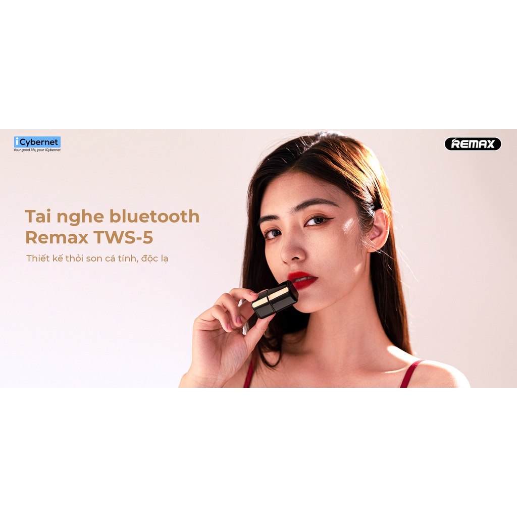 Tai nghe bluetooth Remax TWS-5 thiết kế hình thỏi son - Hàng Chính Hãng