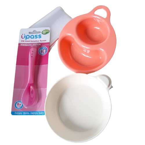 Combo 2 bát ăn dặm inomata Nhật kèm thìa báo nóng upass thái Lan + tặng 5 túi zipper 12x17cm - KBN 112716 / 112730