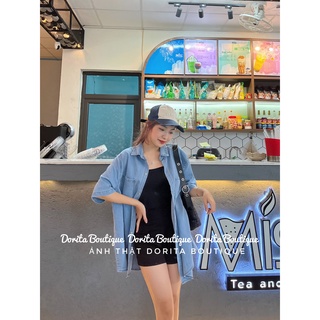 Áo sơ mi bò oversize dáng Hàn basic dễ phối đồ